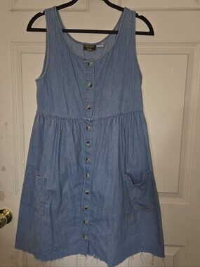 Women's Vintage American Rave Denim Button-Front Dress Size M 100% Cotton